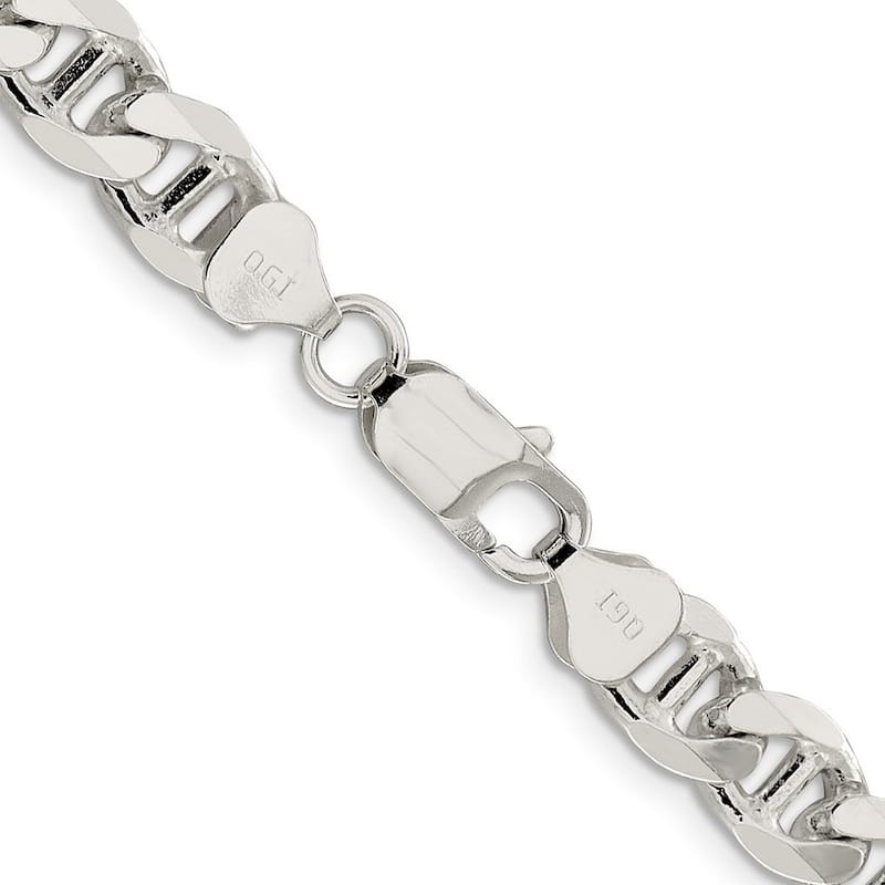 Curata 925 Sterling Silver 8.25mm Flat Mariner Anchor Chain Necklace For Men