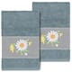 Authentic Hotel and Spa 100% Turkish Cotton Daisy 2PC Embellished Hand Towel Set - Teal
