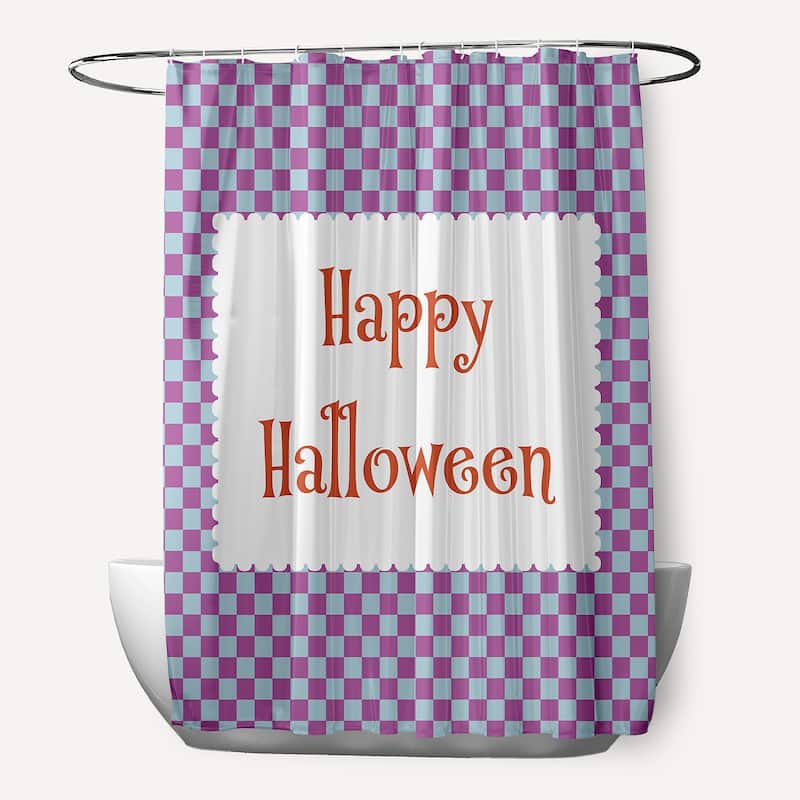 Halloween Happy Halloween Checks Shower Curtain - Orchid