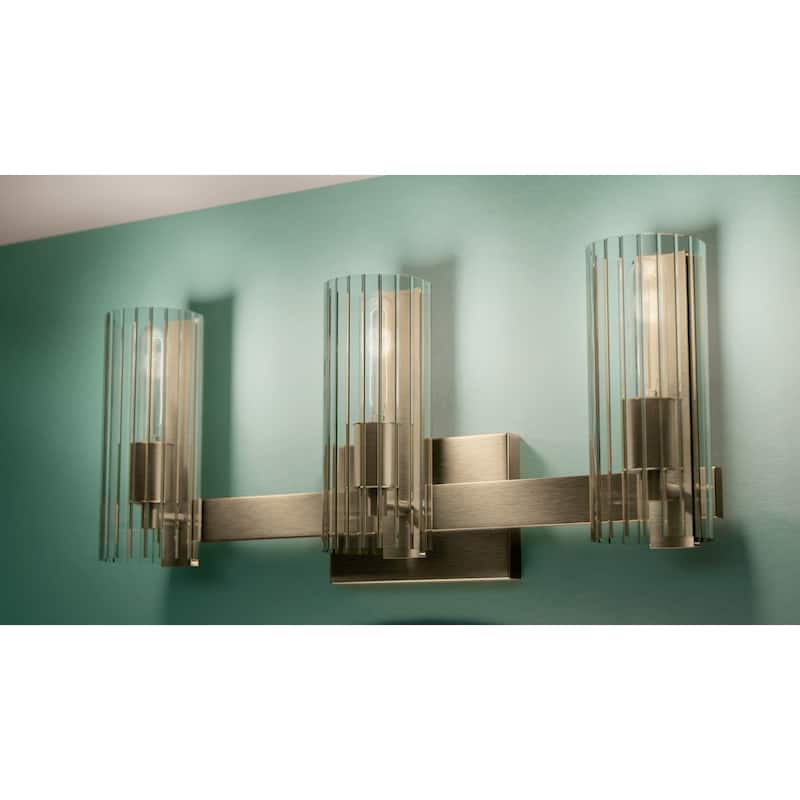 Jemsa 22.75 in. 3-Light Bathroom Vanity Light with Clear Fluted Glass