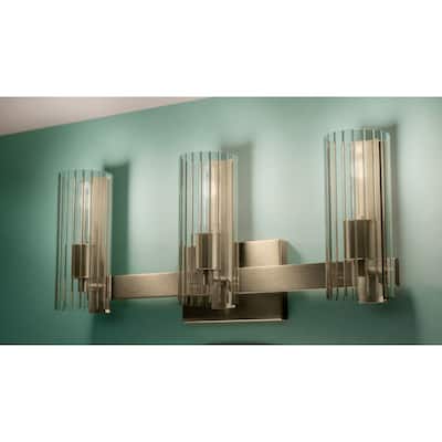 Jemsa 22.75 in. 3-Light Bathroom Vanity Light with Clear Fluted Glass