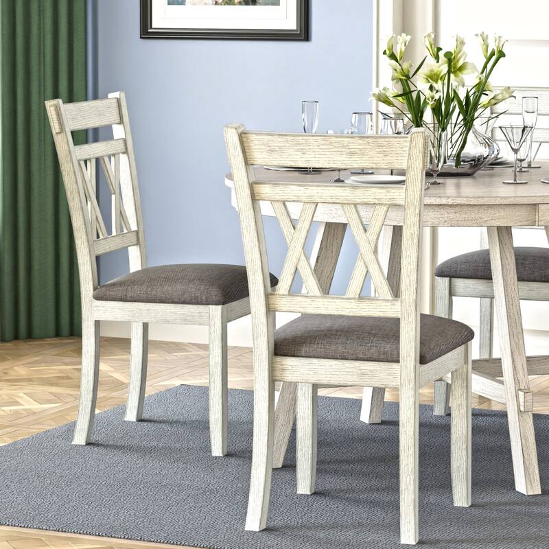 VECELO Solid Wood Dining Chairs with Linen Fabric Seating，Kitchen Chairs Set of 2/4/6