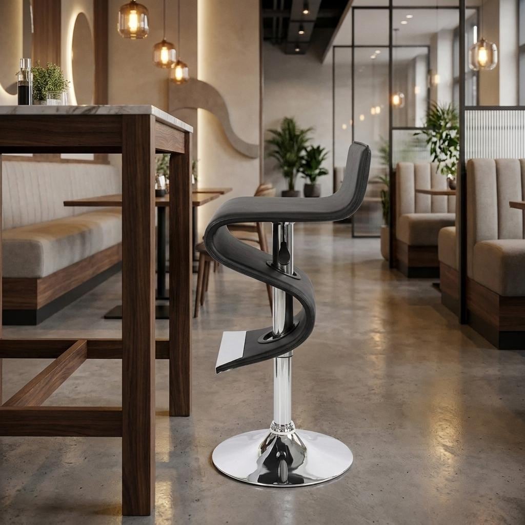 HomeRoots Black And Silver Faux Leather And Metal Low Back Adjustable Height Bar Chair