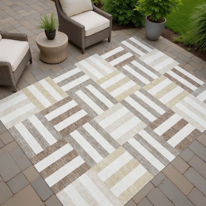 Machine Washable Indoor/ Outdoor Modern Hatch Chantille Rug - Ivory - 5' x 7'6"