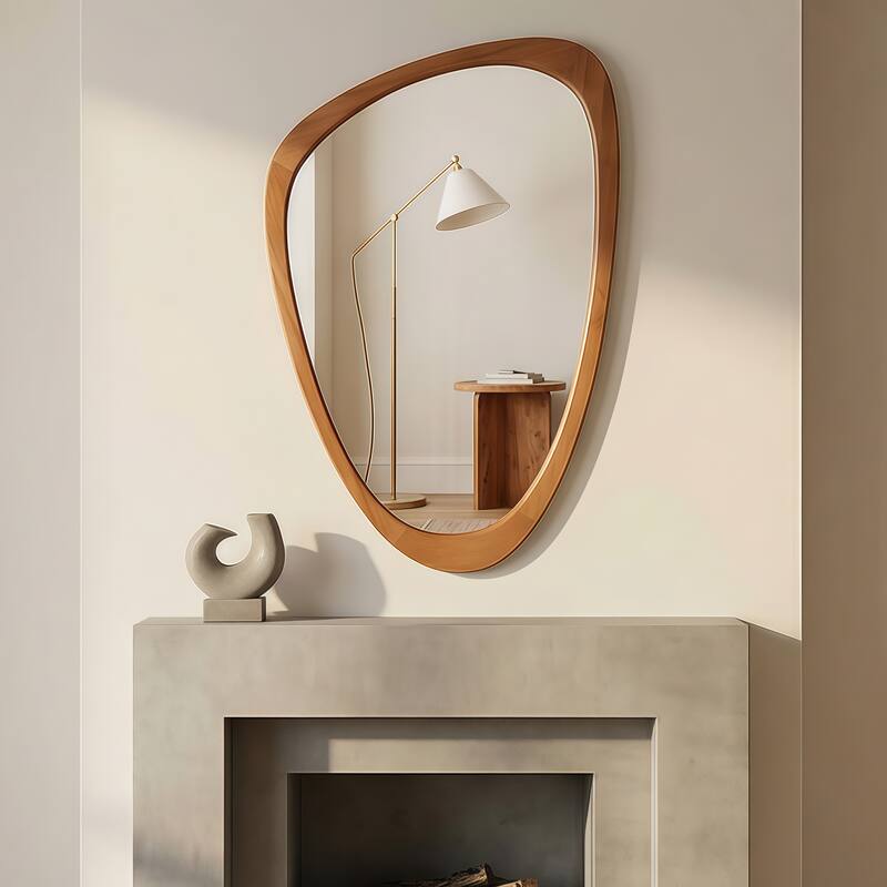 24"x36" Irregular Solid Wood Frame Decorative Mirror,For Bedroom, Bathroom, Living Room, Entryway