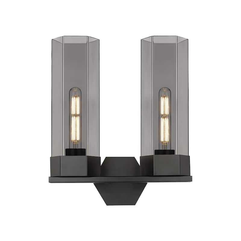 Innovations Lighting 427-2W-17-14 Claverack Vanity Claverack 2 Light - Matte Black / Plated Smoke