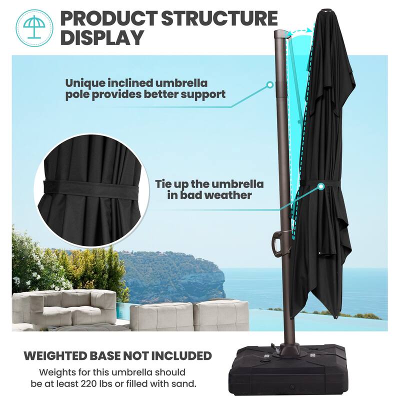 Outdoor 9 x 11.5 FT Dual Top Patio Cantilever Umbrella with Base