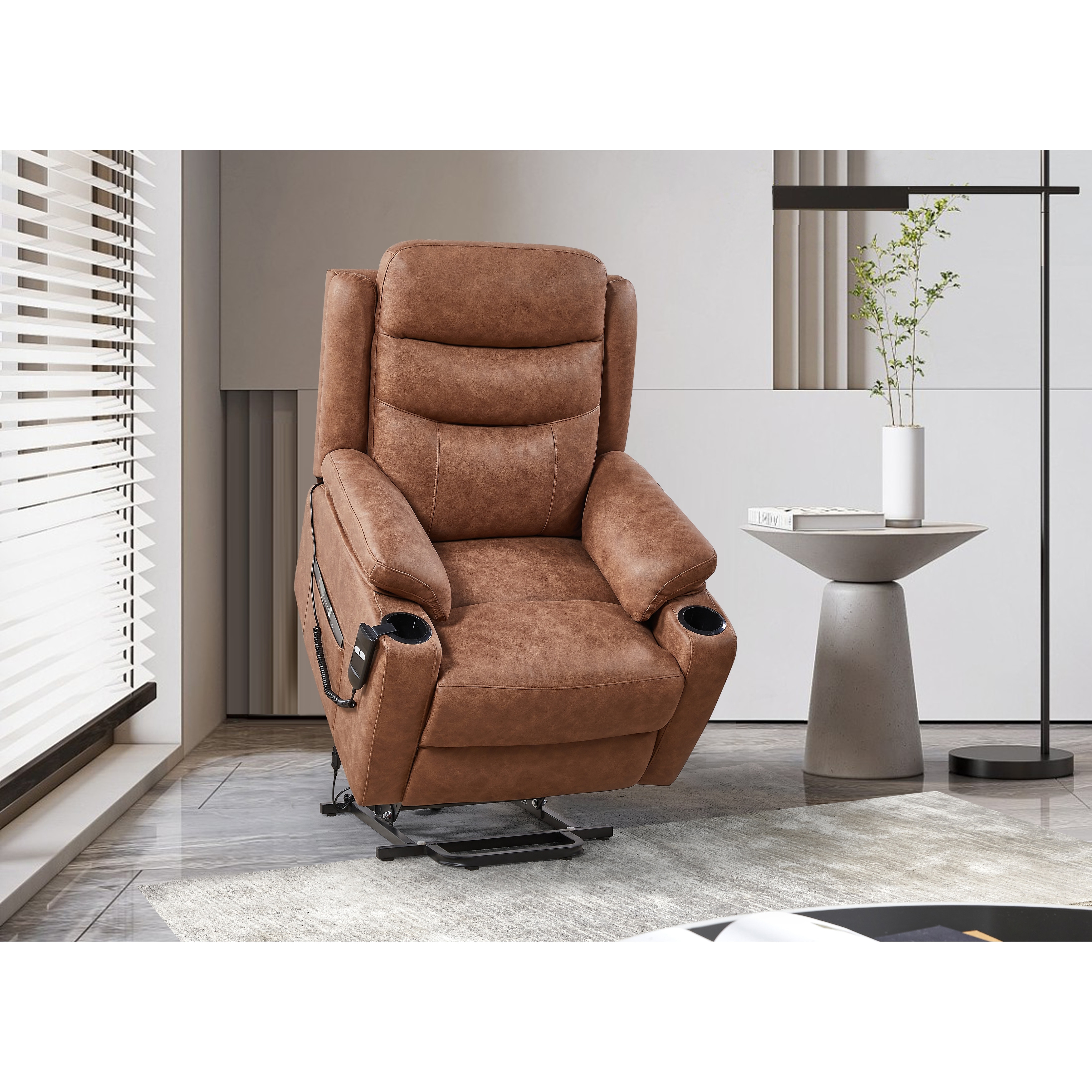 Brown leather recliner chair outlet with cup holder