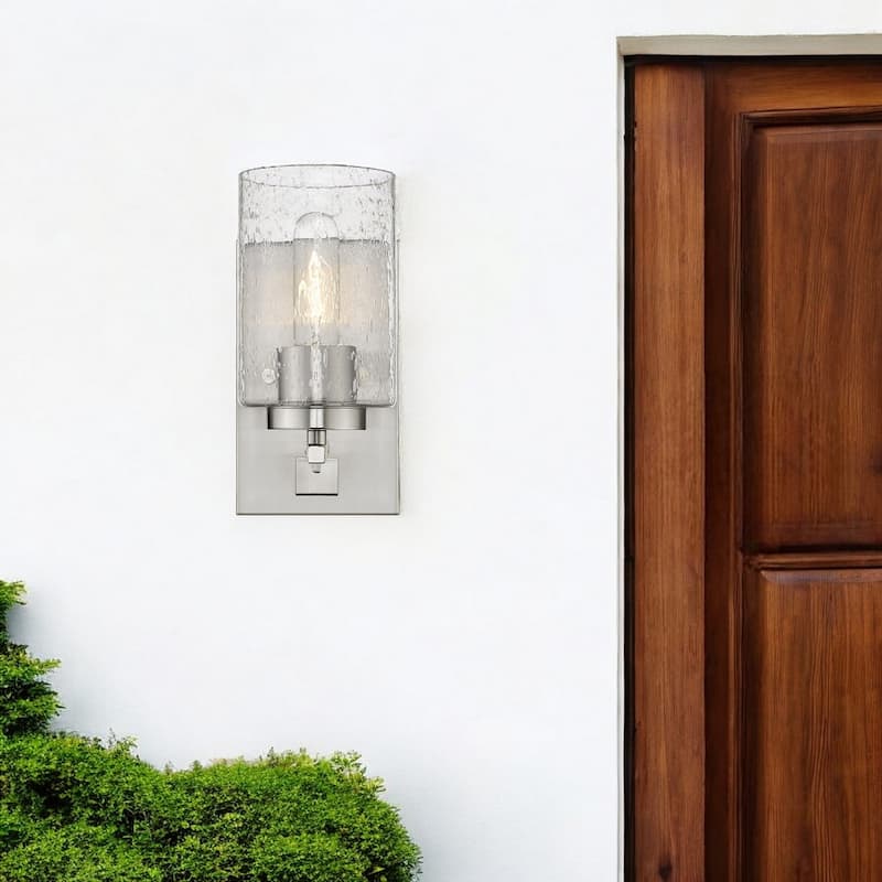 Metal and Textured Wall Sconce with Seeded Glass Shade LED Hardwired - 5.75” x 4.5” x 8.75” (D x W x H)