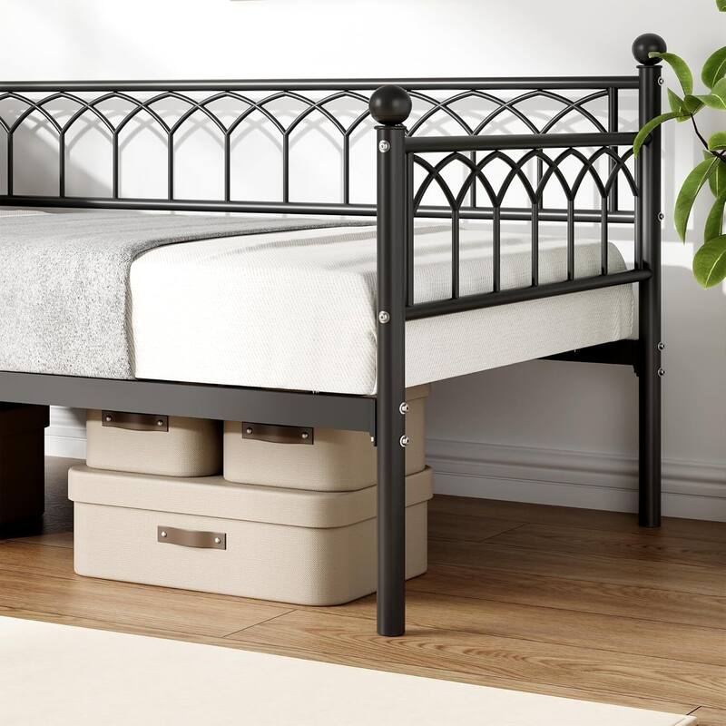 Twin Size Daybed, Metal Sofa Bed Frame with Trundle for Living Room, Small Spaces