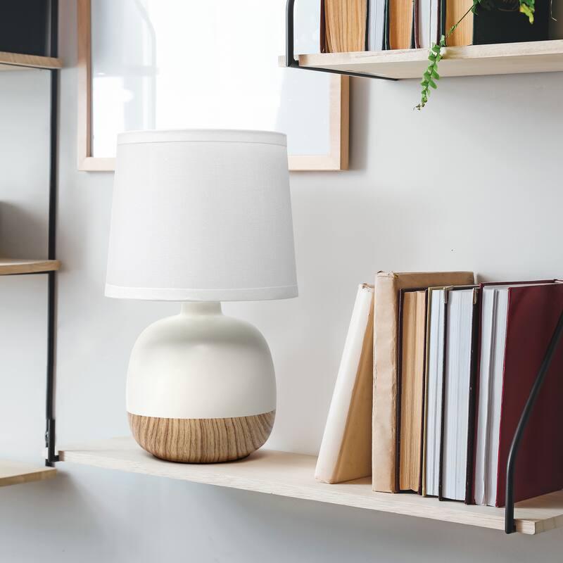 Simple Designs Petite Mid Century Table Lamp, Dark Wood and Light Gray - N/A