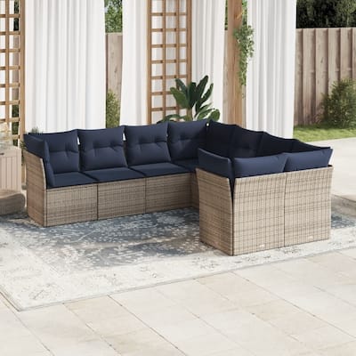vidaXL Patio Sofa Set with Cushions Outdoor Furniture 8 Piece Poly Rattan - 24.4" x 24.4" x 27.2"