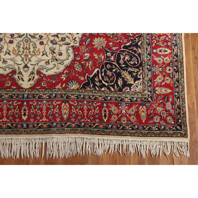 Hand Knotted Oriental 100% Wool Carpet Traditional Floral Beige & Ivories Tabriz Area Rug - 9' 10'' X 6' 5''