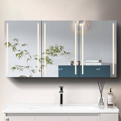60 in. W x 30 in. H Aluminum Surface Mount Medicine Cabinet with Light, Doors and Shelves - 60" x 30" in.