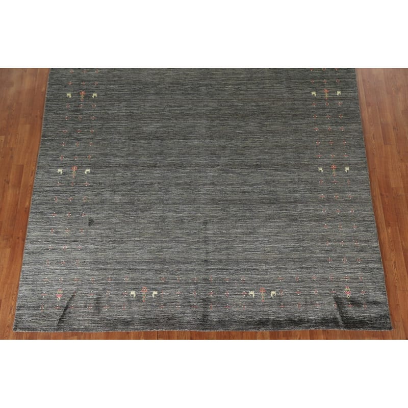 Gabbeh Indian Area Rug Hand-Knotted Grey Wool Carpet - 7'10"x 9'11"