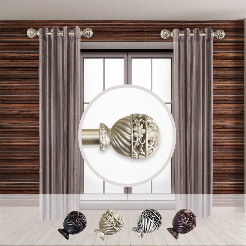 1" Side Curtain Rod Set of 2 - Adjustable Steel Rods & Resin Finials - Elegant Window Decor - 20