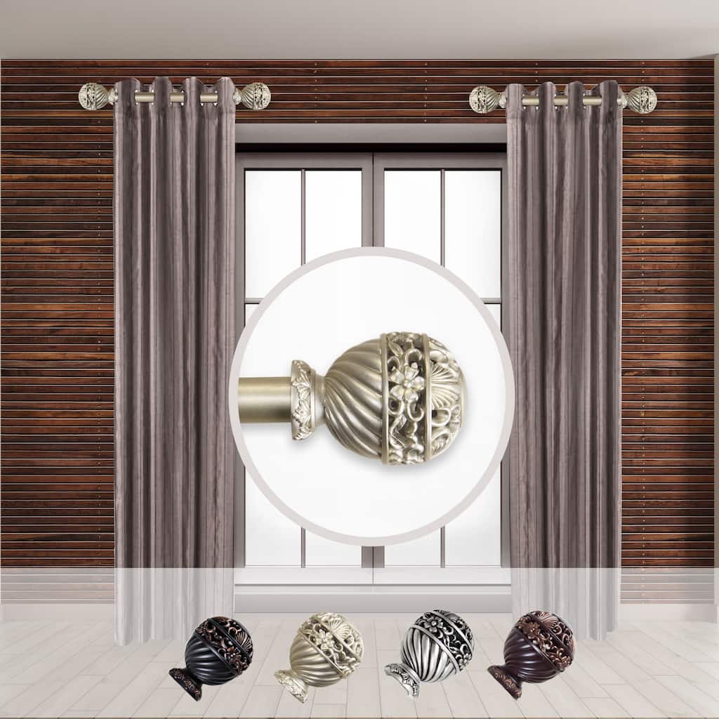 1" Side Curtain Rod Set of 2 - Adjustable Steel Rods & Resin Finials - Elegant Window Decor - 20