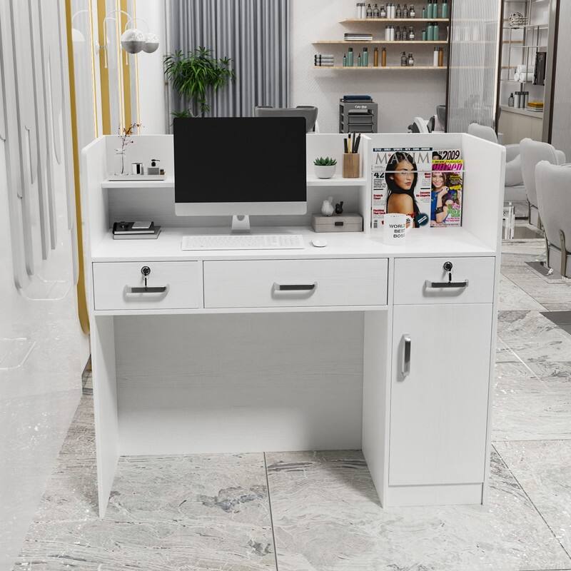 Modern Reception Desk Front Desk Counter with Lockable Drawers and Moveable Shelves