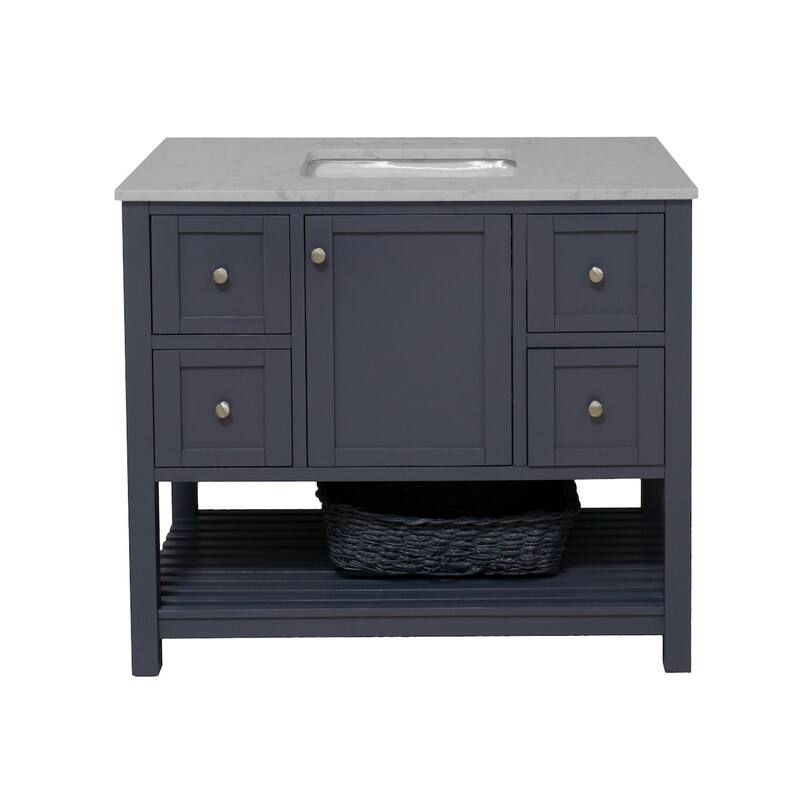 KitchenBathCollection Lakeshore 42" Bathroom Vanity with Engineered Carrara Top