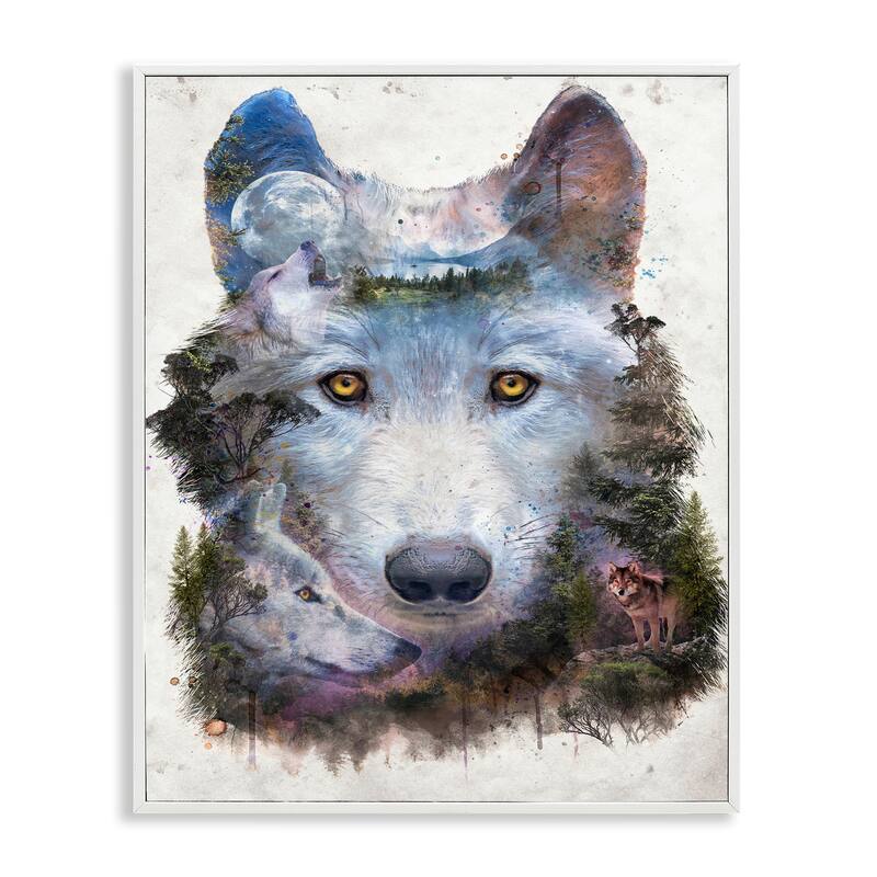 Stupell Wolf Form with Woodland Scene Framed Giclee Art Design By Barrett Biggers - 16 x 20 - White