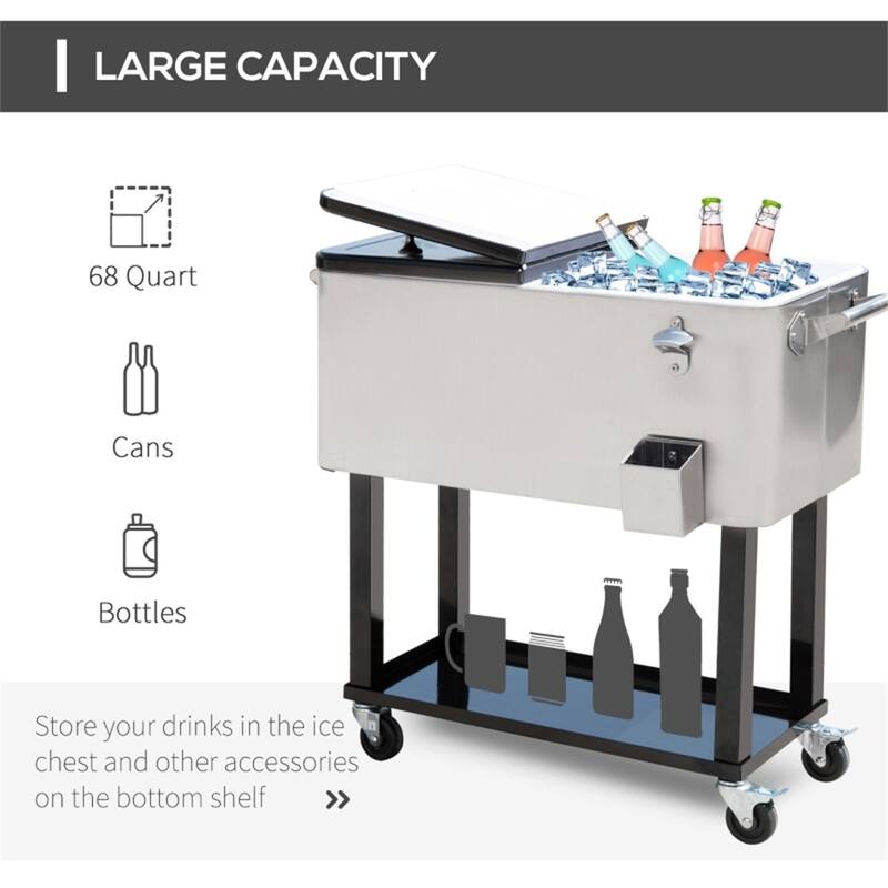 80 Quart Cooler Ice Chest Steel Frame With Wheels And Handles - 35.5" L x 15.25" W x 32.75" H