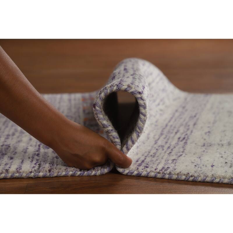 Gabbeh Indian Runner Rug Hand-Knotted Modern Purple Wool Carpet - 2'5" x 9'6"