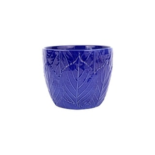 Viva Garden Cobalt Embossed Leaves Cachepot