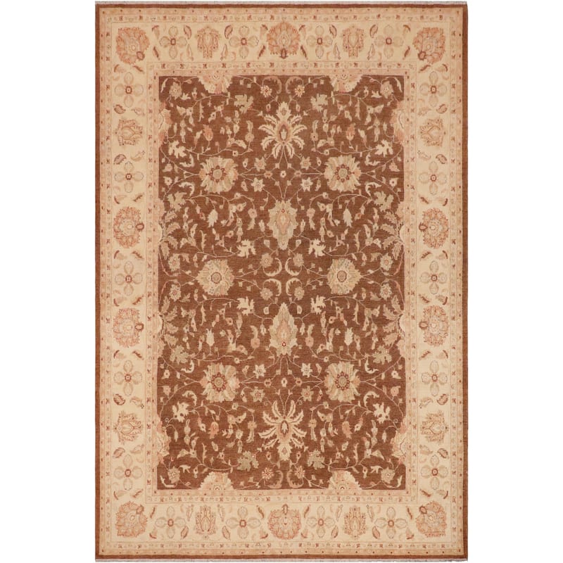 Bohemian Ziegler Charolet Brown Beige Hand-knotted Wool Rug - 9 ft. 4 in. x 11 ft. 10 in.