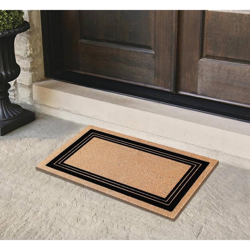 A1HC Classic Border Entrance Door Mats, Durable Large Outdoor Rug, Non-Slip, Flock Doormat Black/Beige