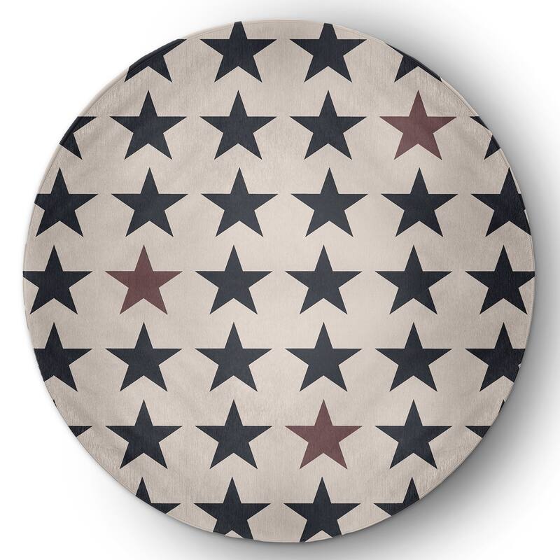 Stars with Blue and Red Americana Chenille Area Rug - Blue-Red - 5' Round