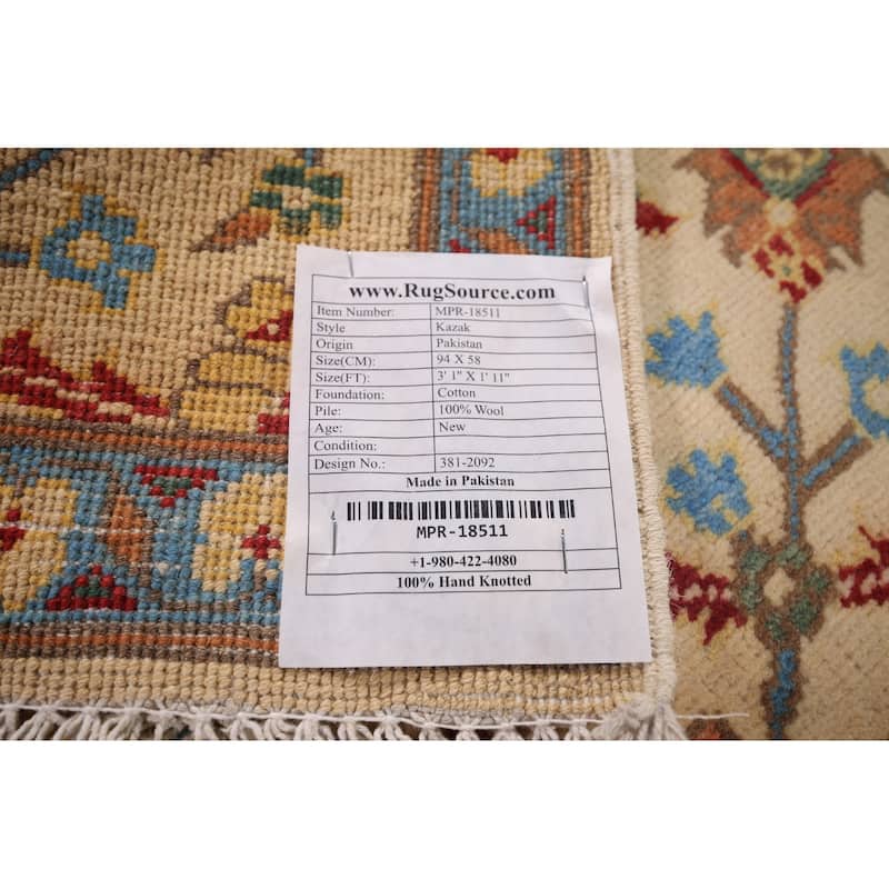 Kazak Oriental Accent Rug Hand-Knotted Wool Carpet - 1'11"x 3'1"