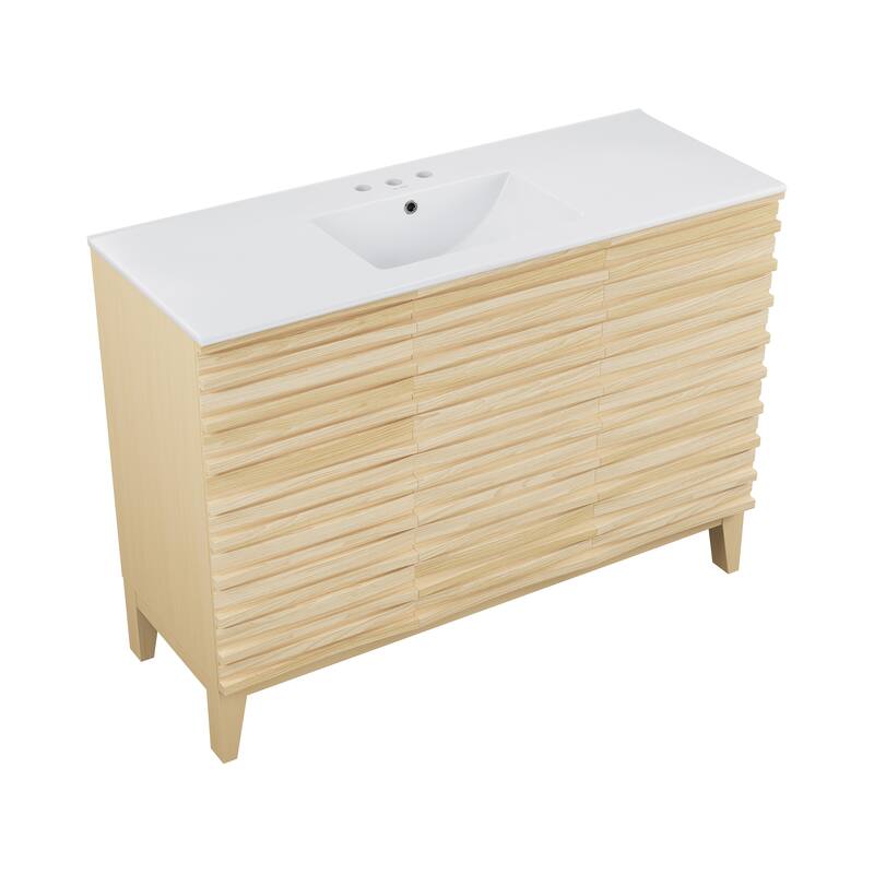 Cascade 48 In. Natural Oak Bathroom Vanity With White, 3-Hole Ceramic Sink Top