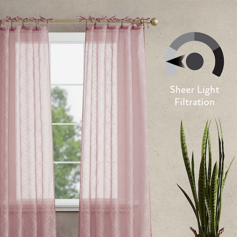 Jessica Simpson Nora Embroidery Sheer Tie Top Window Curtain Panel Pair with Tiebacks