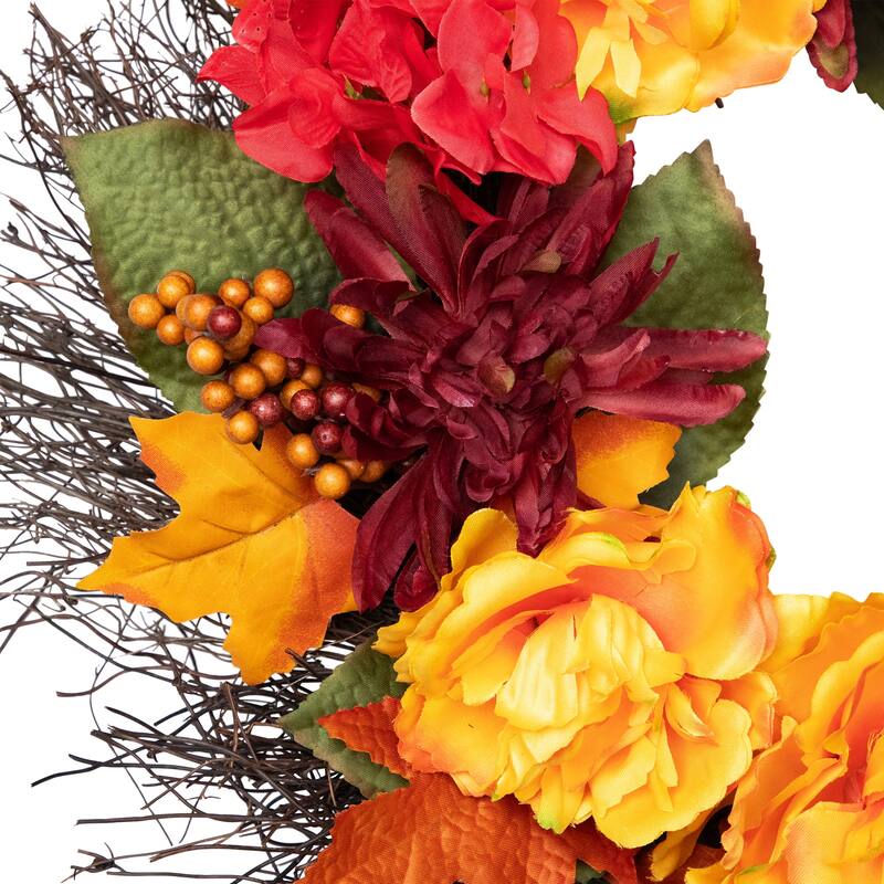Peony and Mum Artificial Fall Harvest Wreath - 24"