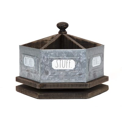 Rae Dunn Galvanized Rotating Desktop Stationary Spinner