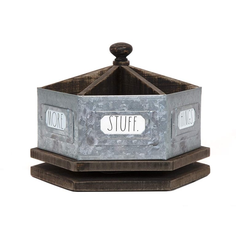 Rae Dunn Galvanized Rotating Desktop Stationary Spinner