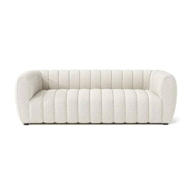 Hery Sofa and Loveseat Set, White Boucle, Vertical Channel Tufting