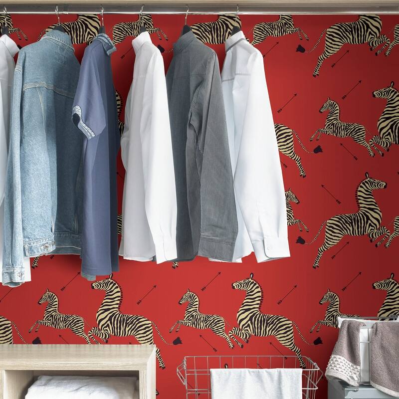Scalamandre Masai Red Zebra Safari Self Adhesive Peel & Stick Wallpaper