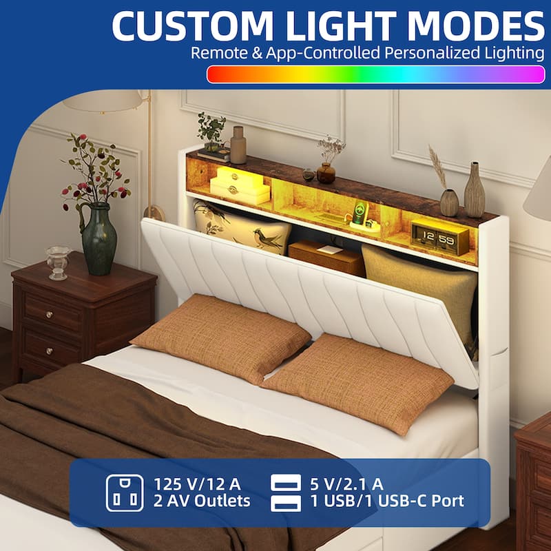 Moasis Queen Storage Upholstered Headboard Bed Frame