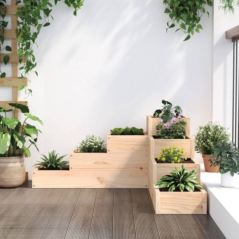 vidaXL Patio Planter 4-Tier 31.7x31.1x14.2" Solid Wood Pine - 80.5 x 79 x 36 cm/ 1