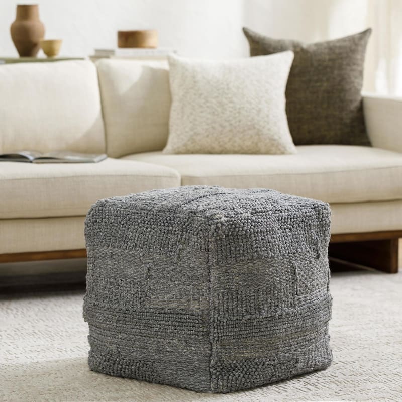 Deloraine Woven Outdoor Safe Pouf - 18"H x 18"W x 18"D - Grey