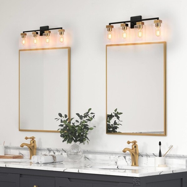 Caylin Mid Century Modern Black Gold 4 Light Square Bathroom Vanity Lights Dimmable Wall Sconces 25 L x 5.5 W x 10 H