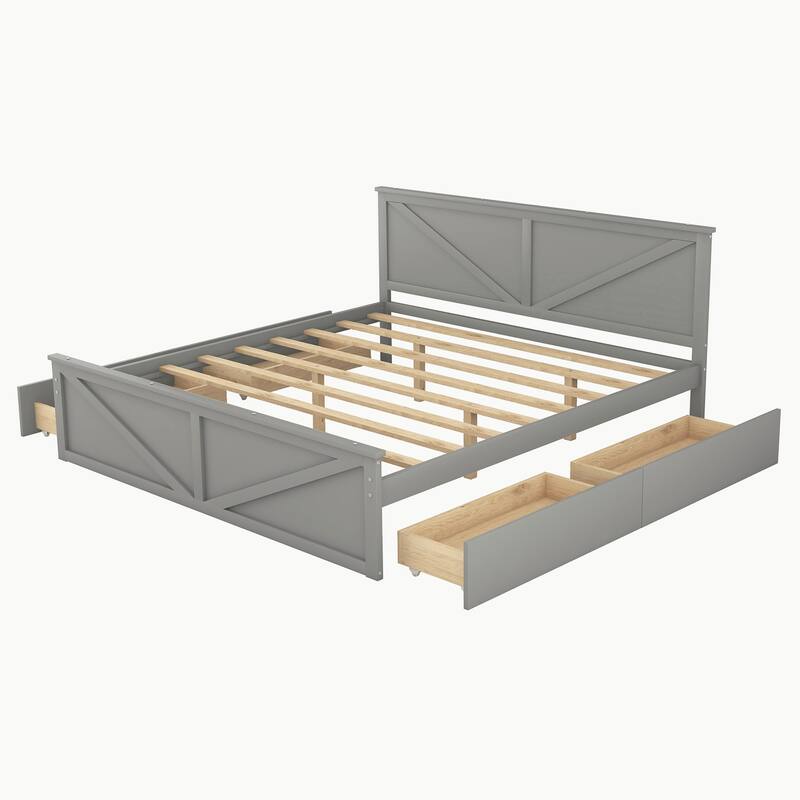 Wooden Platform Bed with Four Drawers