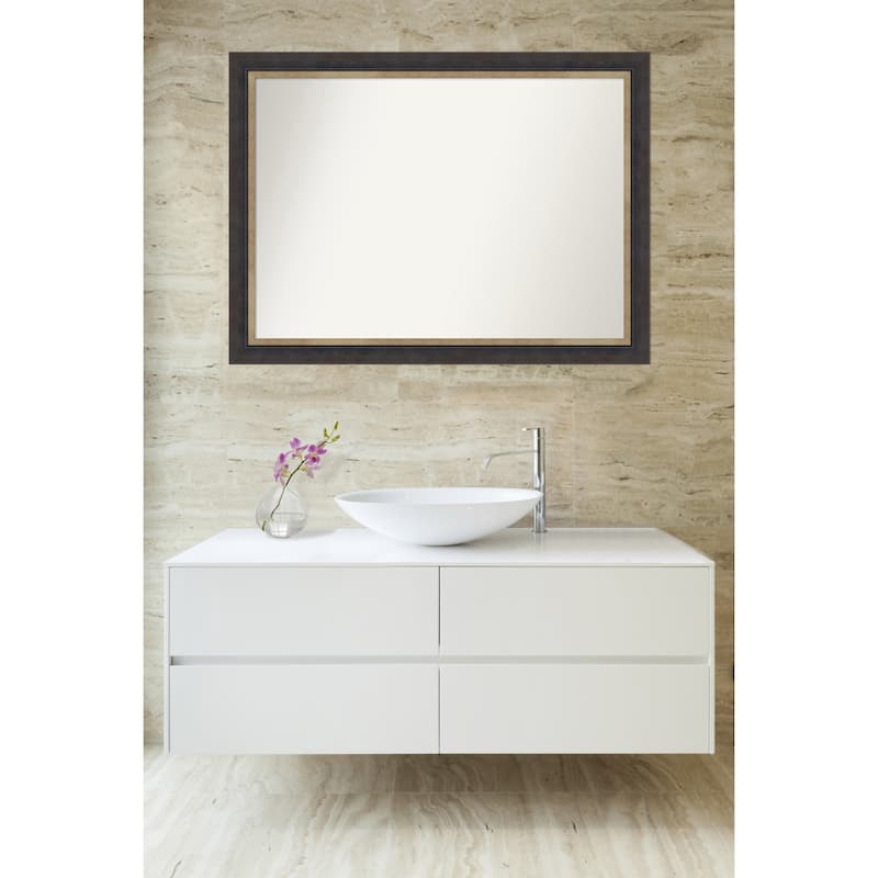Hammered Charcoal Tan Non-Beveled Wood Framed Bathroom Vanity Wall Mirror - Hammered Charcoal Tan