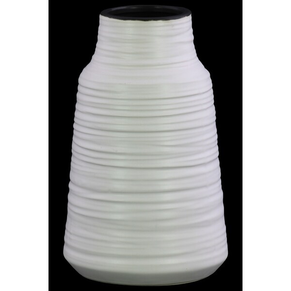 Round Ceramic Vase With Combed Design, Large, White