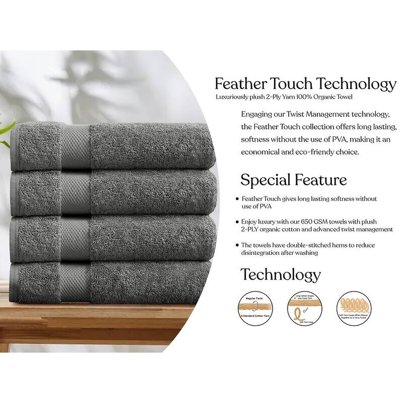 Delara Organic Cotton Feather Touch Quick Dry 650 GSM Bath Sheet, 36"X70"