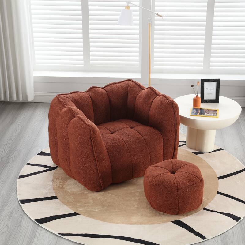 Soft Bean Bag Chair with High Resilient Foam for Adults, Comfortable Square Lazy Sofa with Footstool for Living Room