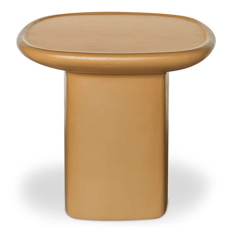 NADAAL STUDIOS Henric Outdoor Side Table, Pedestal Shape in Concrete Fiberglass, Small, Deep Yellow - Deep Yellow