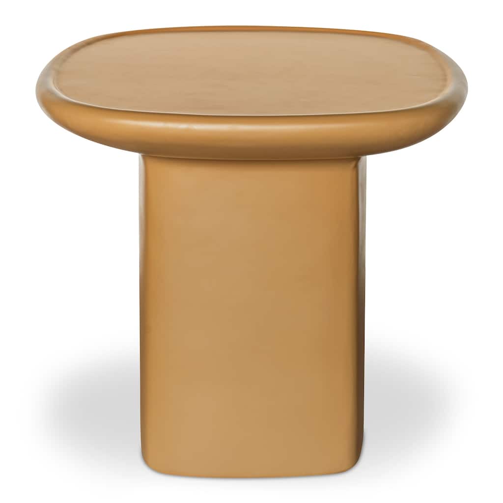 NADAAL STUDIOS Henric Outdoor Side Table, Pedestal Shape in Concrete Fiberglass, Small, Deep Yellow