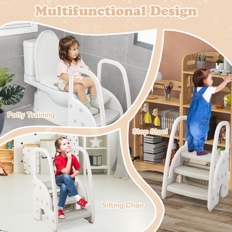 Gymax Three-Step Stool for Toddlers Children Step up Leaning Helper